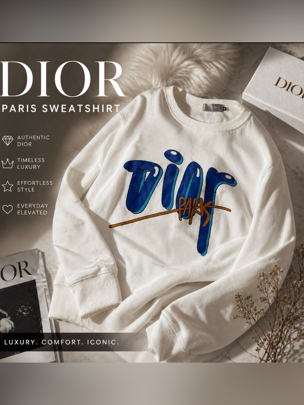Christian Dior Paris Graphic Sweatshirt  Crewneck Pullover women’s  L Authentic